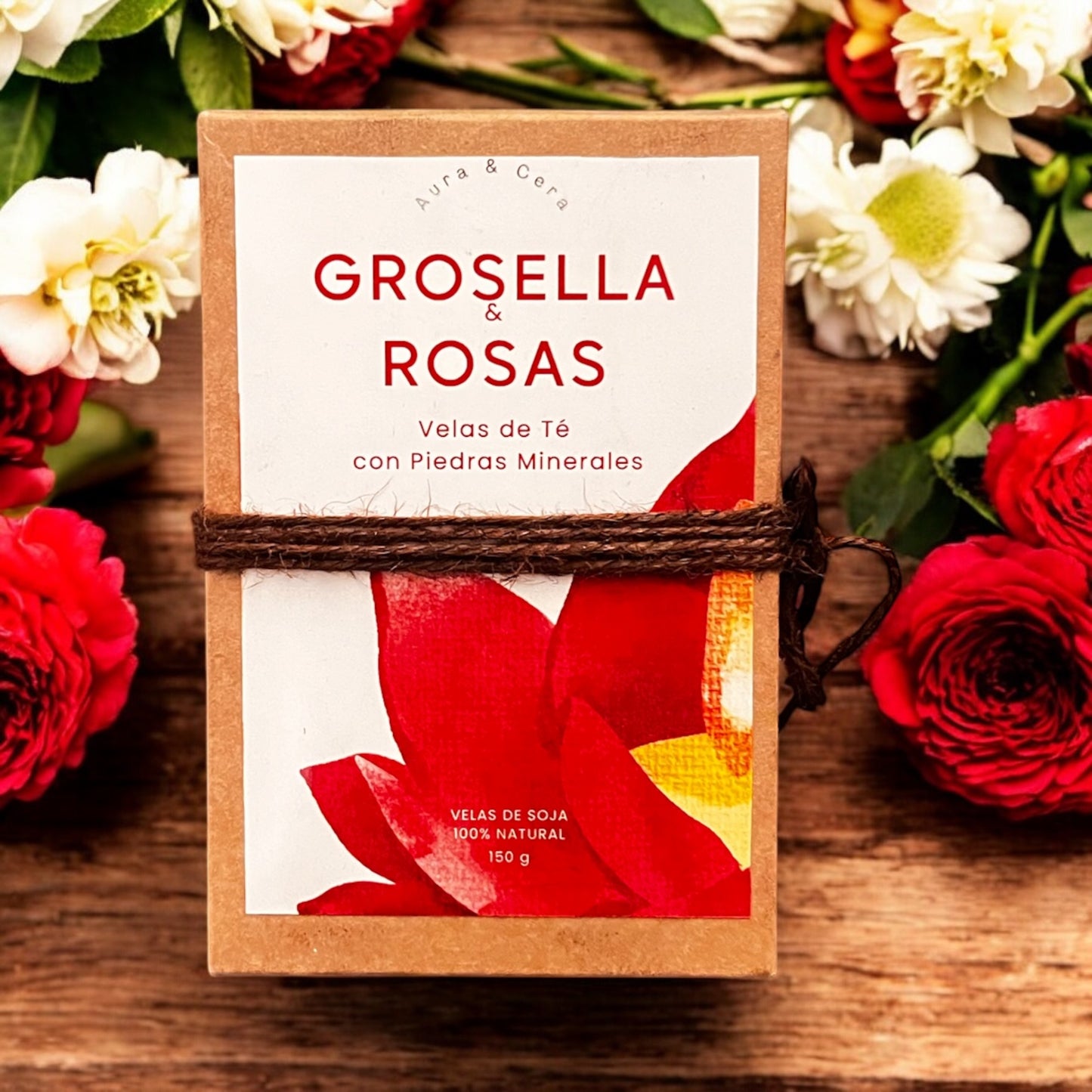 Velas de Té - Grosella y Rosas con piedras minerales